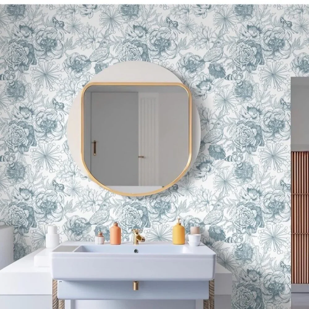 Floral Peel and Stick Wallpaper Rolls Blue White Contact Paper Bloom 8 available